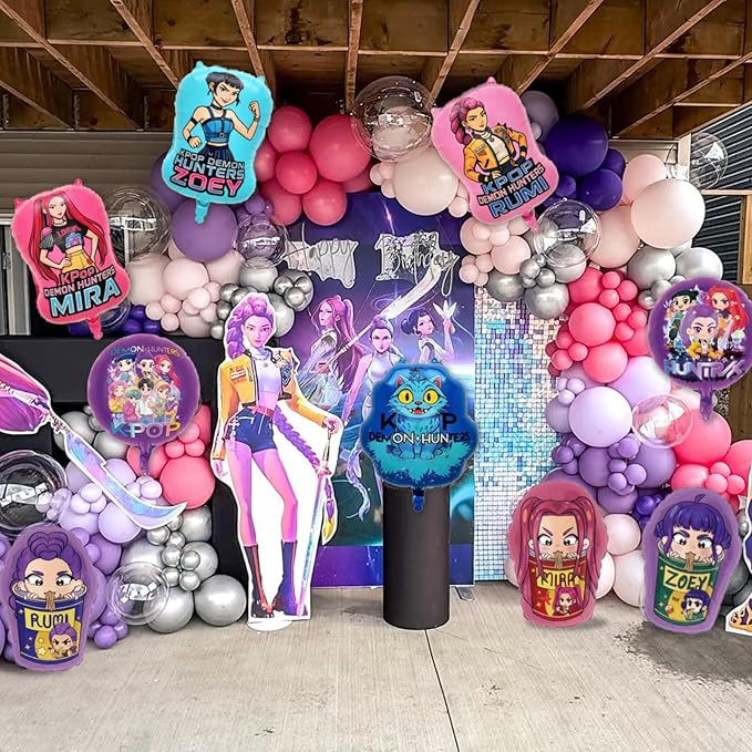 Demon Hunters Birthday Decorations, 9PCS Foil Balloons for Boys Girls Kpop Party Supplies