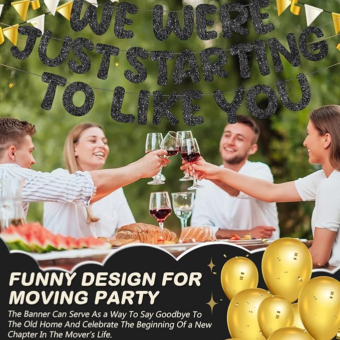 Fulmoon We Were Just Starting to Like You Banner Going Away Party Retirement Sign Farewell Decorations Good Luck Goodbye Moving Graduation Party Supplies and Gifts(Black)