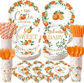 450 Pcs Little Cutie Baby Shower Tableware Set Decorations A Little Cutie is on the Way Paper Plates Disposable Napkins Cups Cutlery Straws for Orange Fruit Birthday Party Supplies, Serves 50