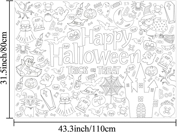 ZOIIWA Halloween Coloring Poster Giant Coloring Poster Large Halloween Coloring Tablecloth Jumbo Coloring Books for Home Birthday Party Halloween Crafts Game Activities for
