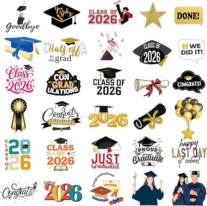 100 Pcs Graduation Stickers 2026, College Stickers, Class of 2026 Stickers for Graduation Decorations, Graduation Party Decorations 2026, Waterproof Vinyl Stickers for Water Bottle, Laptop, Skateboard