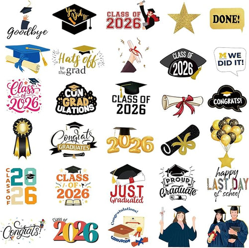 100 Pcs Graduation Stickers 2026, College Stickers, Class of 2026 Stickers for Graduation Decorations, Graduation Party Decorations 2026, Waterproof Vinyl Stickers for Water Bottle, Laptop, Skateboard