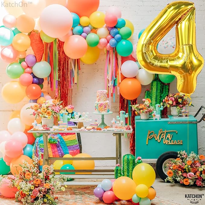 KatchOn, Gold Number 4 Balloons - Big, 40 Inch | 4 Birthday Balloon Gold, 4th Birthday Decorations | Golden 4 Balloon, 4th Anniversary Decorations | 4 Year Old balloon