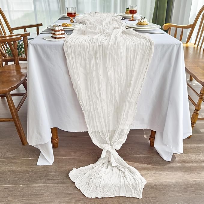 IVAPUPU 4 Pcs Cheesecloth Table Runner - 10ft Ivory White Easter Spring Boho Gauze Cheese Cloth Table Runners for Baby Shower Decoration Wedding Party Garden Farmhouse