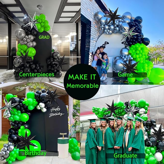 Winter Merry Christmas Green and black silver Balloon Garland Arch Kit 121PcS with Star foil Balloons for birthday baby shower 2026 graduation anniversary Decorations (Green Black)