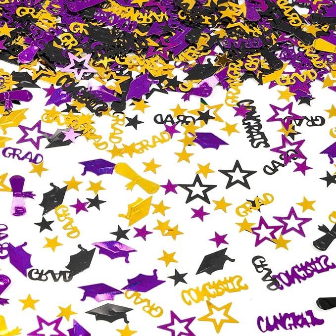 Purple Gold and Black Graduation Confetti 2026, 1000 Pcs Congrats Grad Confetti Class of 2026 Party Table Centerpiece for 2026 Graduation Party Decorations