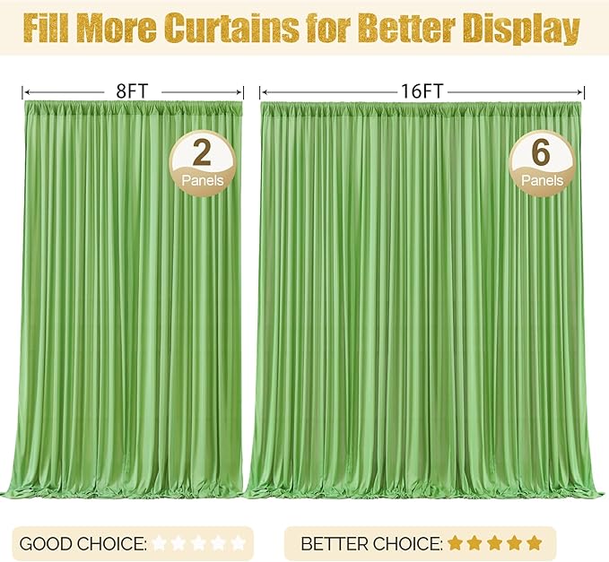 16x10FT Sage Green Backdrop Curtains for Wedding Parties, Wrinkle Free Polyester Photography Backdrop Drapes for Wedding Baby Shower Birthday Parties Stage Background Stand Decorations 4x10ft,4 Panels