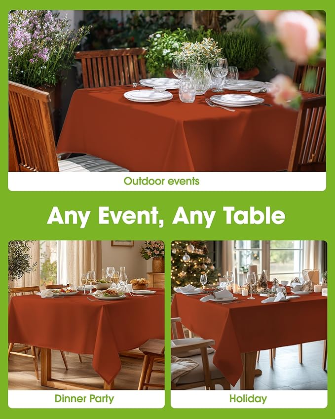 Pureegg Rectangle Table Cloth 60" x 84" – Durable Polyester Tablecloth Offers Reusable & Washable Protection, Ideal for Outdoor Party, Picnic, Wedding, Banquet and Birthday, Rust