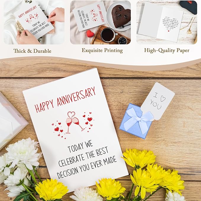 Qiliji Funny Anniversary Card for Men Women, Romantic Anniversary Card for Husband Wife Boyfriend Girlfriend, Best Decision You Ever Made, Love of My Life