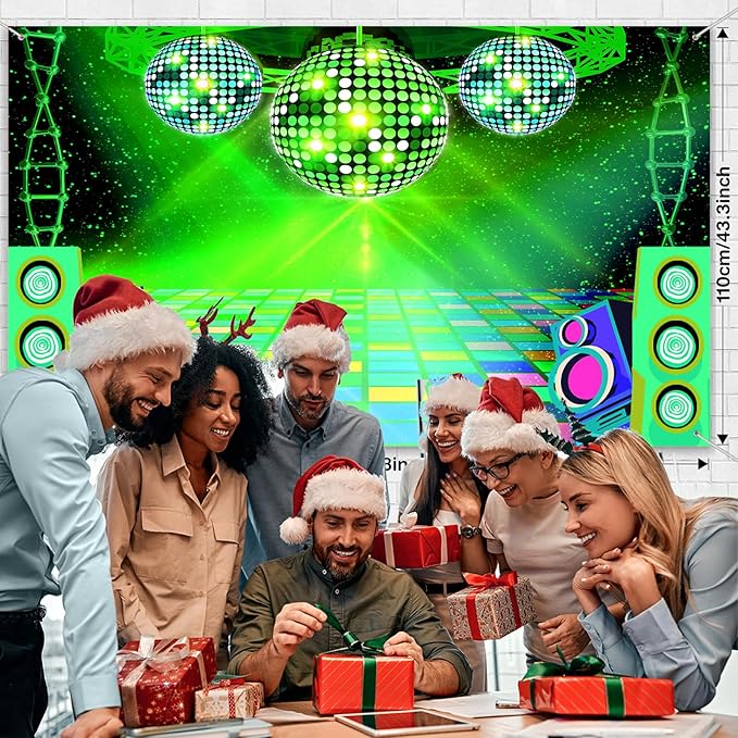 Dance Party Backdrop Retro 80s 90s Theme Stage Dance Ball Music Birthday Party Decoration DJ Photography Background 12X10 ft for Baby Shower Picture Photo Shoot Polyester Fabric, Blue
