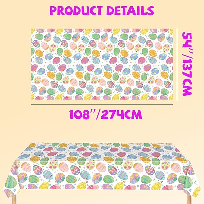 Easter Tablecloth Plastic 3 Pcs Colorful Eggs Table Cloth 54x108 Inch Disposable Decorations Rectangle Spring Easters Egg Table Cover for Easters Tables for Spring Easter-Themed Party (Easter)