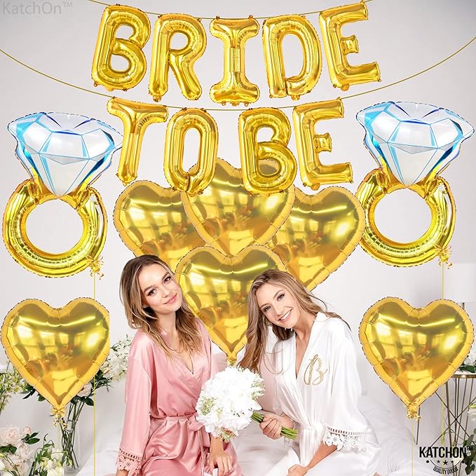 KatchOn, Gold Bride To Be Balloons Set - Pack of 17 | Gold Bride Balloons | Engagement Ring Balloon | Bridal Shower Balloon for Bridal Shower Decorations | Bachelorette Party Decorations