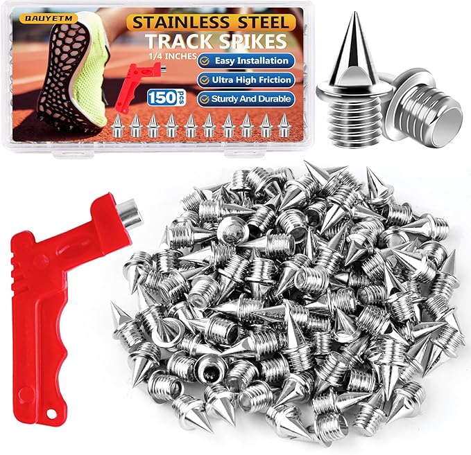 1/4 Inch Track Spikes, Stainless Steel Track and Cross Country Spikes with Spike Wrench, Replacement Spikes for Sprint Sports Short Running Climbing Track Shoes