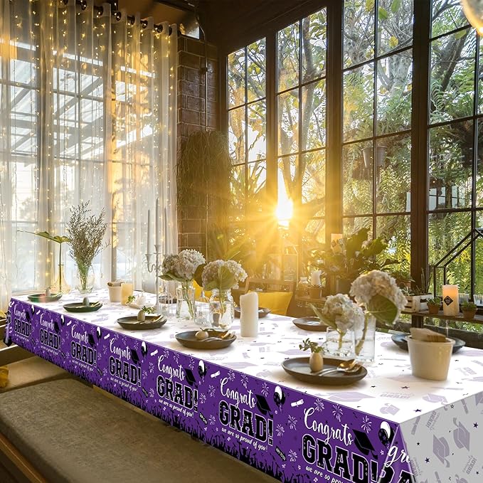 12Pack Graduation Tablecloth Party Decorations, Class of 2026 Congrats Grad Plastic Tablecover Party Supplies, Purple Rectangle Graduation Table Decorations for College High School Party, 54 x 108Inch