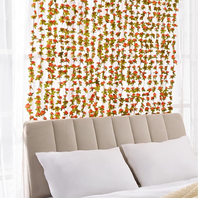 BLEUM CADE 2Pcs 16.4Ft Flowers Garland Artificial Rose Vines for Bedroom, Cute Fake Hanging Flower Vines Floral Garland Decorations for Wedding Party Wall Room Decor Aesthetic
