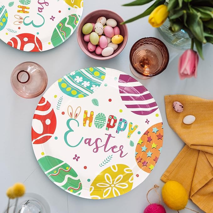 40 Pack Easter Plates and Napkins Party Supplies Set, Easter Egg Disposable Paper Dinner Plates and Napkins for Spring Party Supplies Decorations Serves 20 Guests