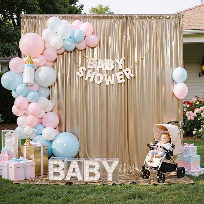 40x10 ft Wrinkle Free Champagne Sequin Backdrop Curtain for Parties,Thick Not Fall-Off Glitter Backdrop Drapes,8 Panels 5x10ft Shimmer Photo Back Drop Cloth for Wedding Birthday Photography Background