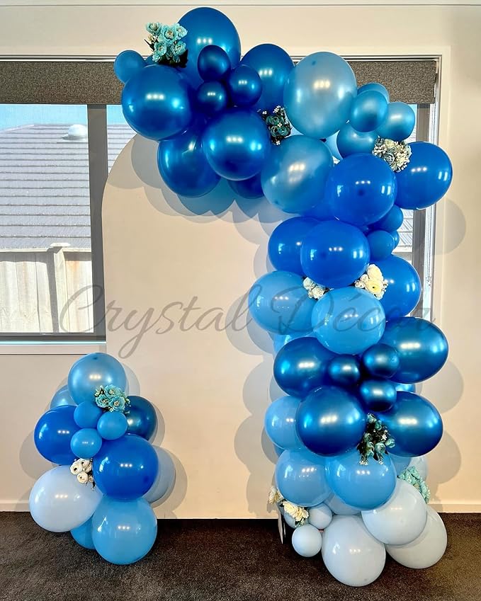 Metallic Blue Balloons, 80Pcs 12inch Chrome Light Macaron Matte Latex and Confetti Balloons for Birthday Wedding Baby Shower Party Supplies Decorations