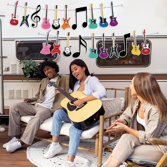 Hooqict Guitar Birthday Party Banner Music Themed Party Decorations Banner Garland Sign for Rock and Roll Guitar Birthday Decorations Supplies