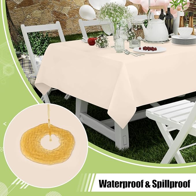 Smiry Disposable Table Cloth - 10 Pack, 54 x 108 Inch Waterproof Rectangle Tablecloths for Parties, Decorative Plastic Table Cover, Leakproof & Sturdy, Ivory