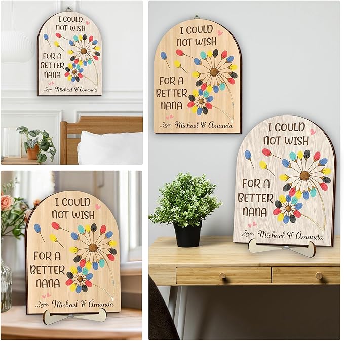 Personalized Gifts for Grandma, Nana, Fingerprint Sign with Paints, DIY Art Craft Family Keepsake, Grandma Presents for Birthday, Mothers Day, Valentine’s Day, Thanksgiving, Home Decorative Plaque