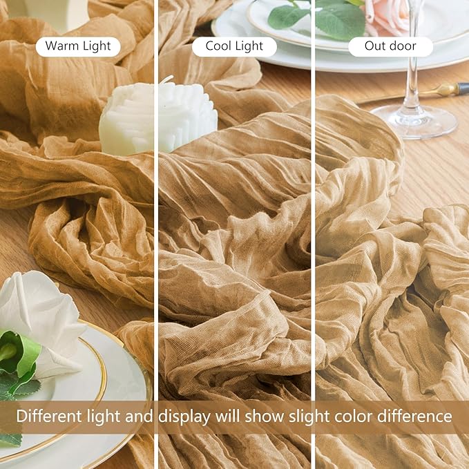 Wokceer Cheesecloth Table Runner Khaki 10FT Boho Gauze Cheese Cloth Table Runner for Party Long Rustic Sheer Table Runners for Baby Bridal Shower Wedding Easter Table Decor