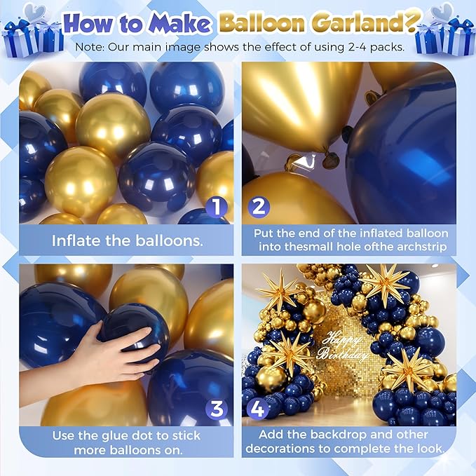 Navy Blue Balloon Arch Garland Kit 153pcs with Star, 22 18 12 10 5in Different Size Navy Blue Metallic Gold Latex Balloons Arch Kit for Graduation Birthday Anniversary Party Decorations