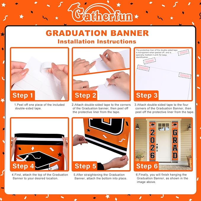 2026 Graduation Decorations,Congrats Grad Banner Backdrop for Class of 2026 Decorations- Orange Graduation Party Decorations