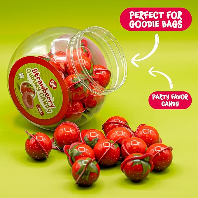 Strawberry Gummy Balls - 19 Ounce Jar (30 Count) - Jelly Filled Gummies - Individually Wrapped Gummy Candy - Fun Party Favors - Candy for Easter Eggs & Goodie Bags