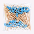 JtmyAota 100 Pack Fruit Toothpicks, Heart-Shaped Bamboo Cocktail Picks, Natural Bamboo Toothpicks for Appetizers Fruit Cake Dessert Barbecue Snacks Sandwiches (Blue)