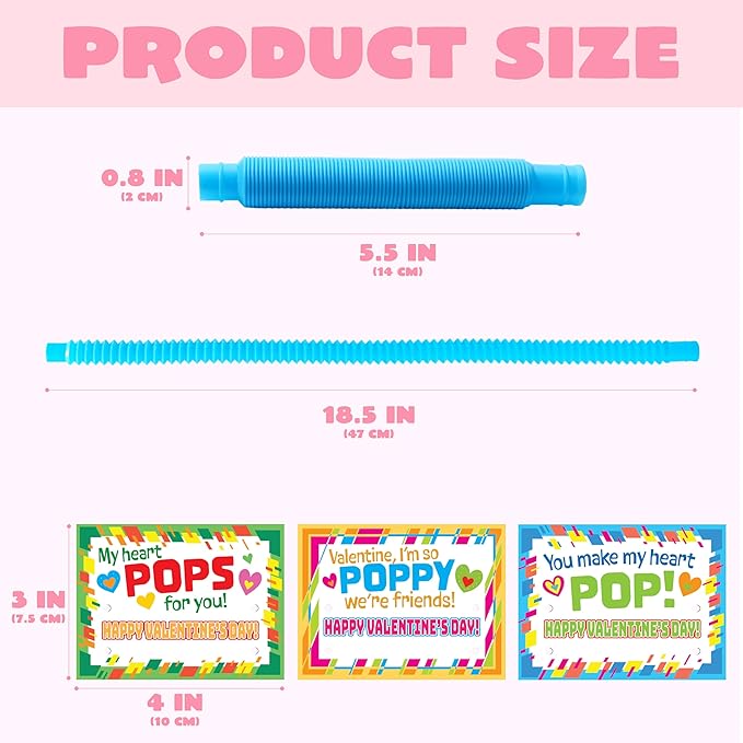 JOYIN 30 Packs Valentines Day Pop Tubes Fidget Toys for Kids, Stretchy Tube Stress Relief Fidget Toy for Kids Valentine's School Classroom Exchange Gift Rewards Party Favors Classroom Gifts