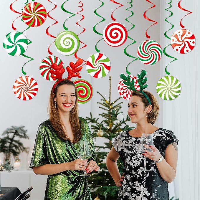 Christmas Candy Party-Decorations Garland Banners - 12Pcs Green Red White Streamers Hanging Swirl,Baby Shower Birthday Wedding Ornaments Classroom Supplies Decor Hugtmr