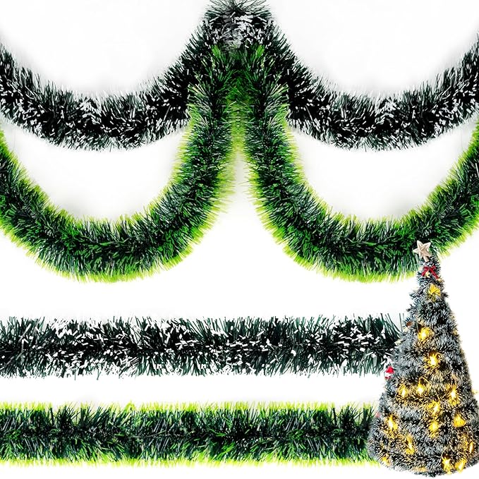 32.8FT RAINFLOW White Green Christmas Garland - Christmas Tinsel Garland Decorations for Xmas Tree Fireplace Mantel Stairs Railing Winter Theme Party Wedding Supplies Indoor Outdoor Holiday Decor