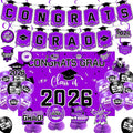 Graduation Decorations 2026 Purple Themed Set - Congrats Grad Banner, Class of 2026 Backdrop, Balloons & Streamers Kit - Complete Party Supplies for High School & College Celebrations