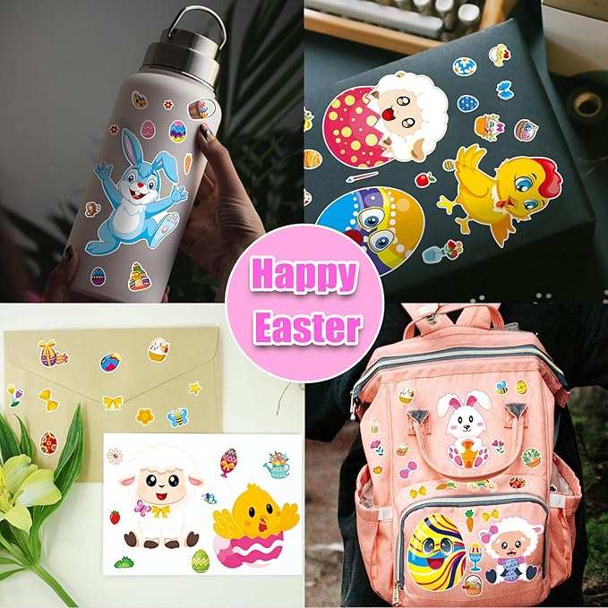 Aowplc 64 Sheets Easter Make a Face Stickers for Kids - 16 Cute Designs - Fun Party Favors, Crafts, Decorations & Basket Stuffers for Easter