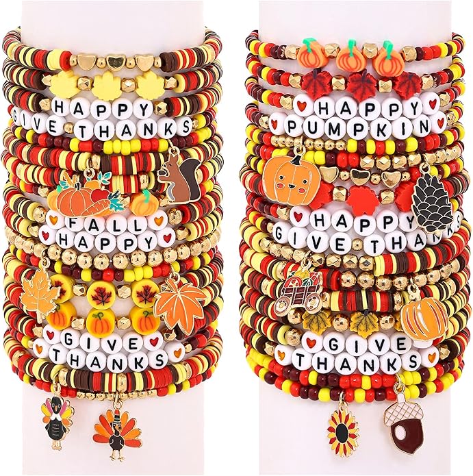 Cooluckday 36 Pcs Holiday Heishi Surfer Bracelets for Women Bulk Easter Mother's Day Christmas St. Patrick's Day Mardi Gras Bracelet Stackable Stretch Friendship Bracelets Set