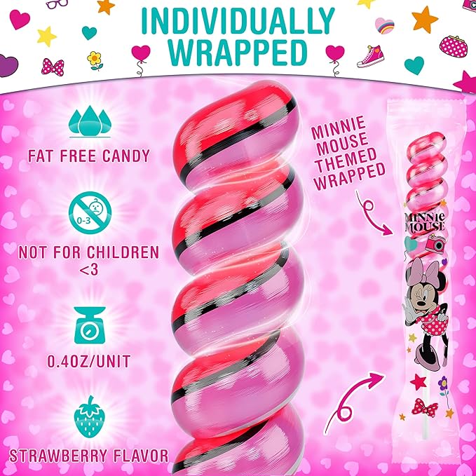 Minnie Mouse Lollipops Swirl 20pk- Minnie Mouse Candy & Minnie Mouse Birthday Decorations - Minnie And Mickey Party Favors - Minnie Mouse Snacks - Minnie Mouse Food
