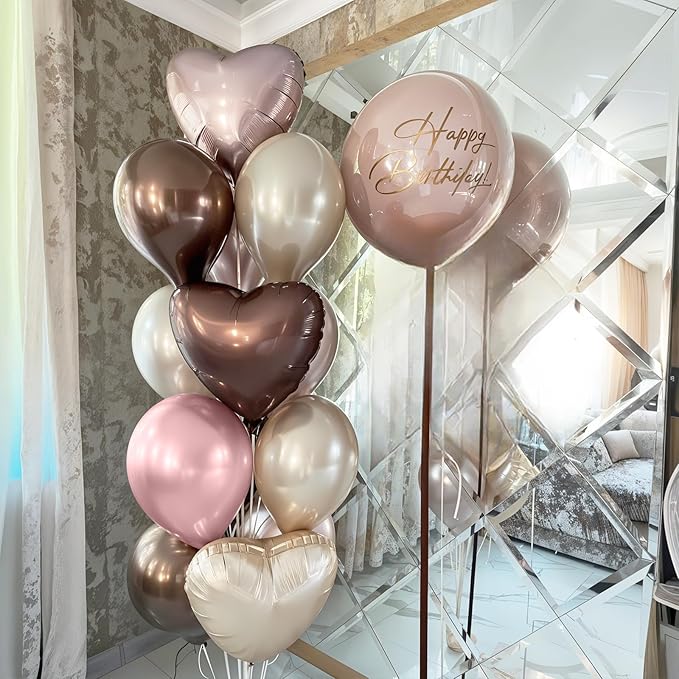 Pink Brown Balloons Heart Shaped Balloon Double Stuff Pearl Beige Dusty Blush Pink Brown Balloon 18inch Heart Foil Balloons for Boho Baby Shower Valentines Day Anniversary Wedding Birthday Party Decor
