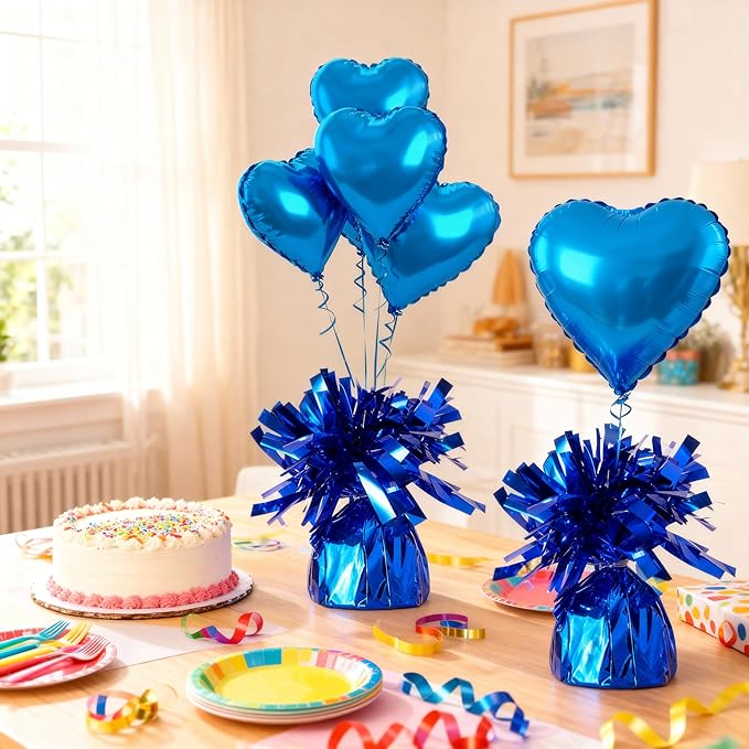 Aluminum Foil Balloon Weights for Parties (12 pcs) - 0.31lb (140g) Each - Premium Balloon Anchors for Birthday, Wedding, Dinner, Indoor & Outdoor Decorations（Dark Blue 12pcs）
