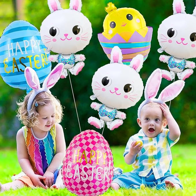 6PCS Easter Balloons Include Bunny and Egg Balloons for Easter Party Supplies, Bunny Birthday Decorations, Easter Carrot and Picnic Party Decor