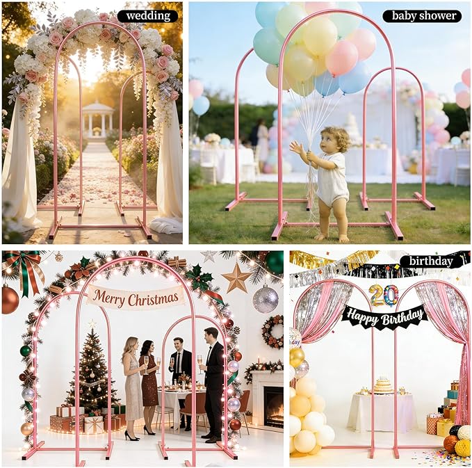 Metal Arch Backdrop Stand Set of 3, Heavy-Duty Balloons Arch Frame for Wedding Ceremony, Party, Baby Shower, Birthday Decorations (Rose Gold, 4ft+5ft+6ft)
