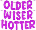 Pre-Strung Happy Birthday Banner Birthday Sign NO DIY Glitter Older Wiser Hotter Banner for Women Men 30th 40th 50th 60th 70th 80th Funny Purple Birthday Decorations (Purple)