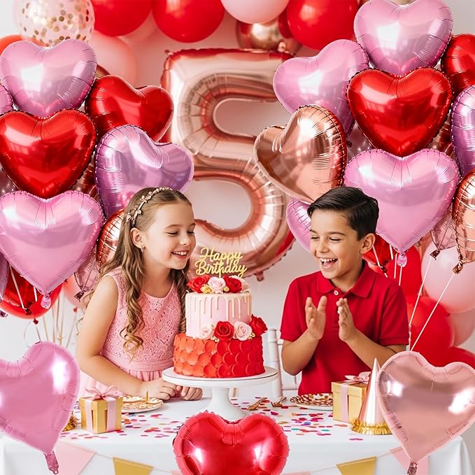 TONIFUL 30Pcs 18 Inch Rose Gold Red PInk Balloons Heart Shape Foil Mylar Banners Decoration for Birthday Valentine's Day Wedding Bridal Shower Anniversary Engagement Party Supplies