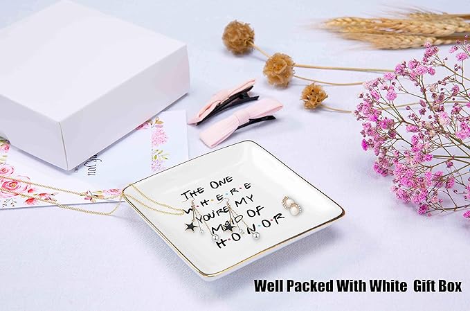 Bridesmaid Gift From Bride - The One Where You're My Maid of Honor-Bachelorette Party Gift -Wedding Gifts for Maid of Honor Besties Women-Friends TV Show–Ceramic Jewelry Holder Ring Dish Trinket Tray