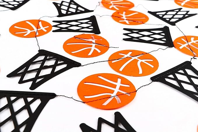 Basketball and Hoop Garland Decorations – Sports-Themed Banner for Game Day Parties, Team Celebrations, Tournaments, Sports Bars, Athlete Events, or Basketball-Themed Room and Event Décor