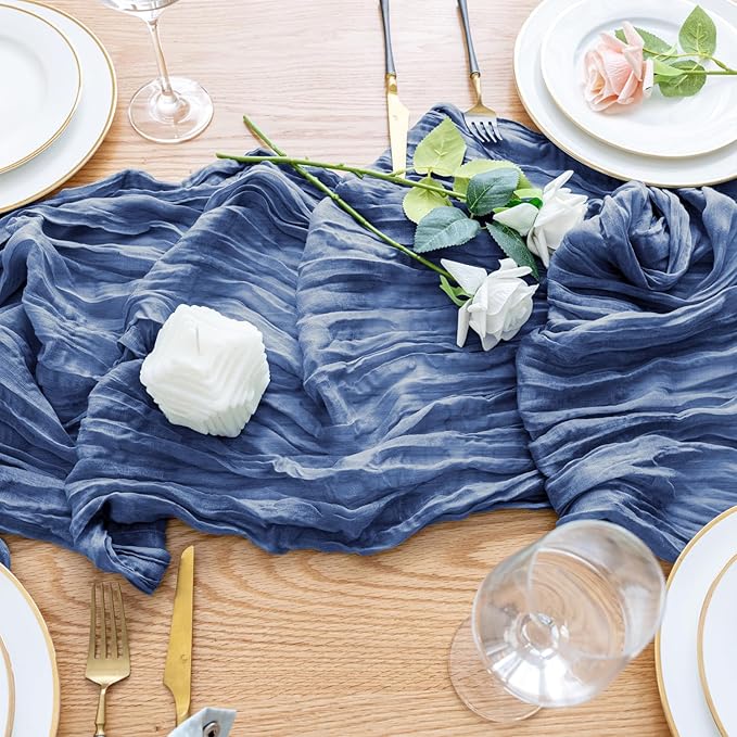 Wokceer Cheesecloth Table Runner 12Pack 10FT Blue Boho Gauze Cheese Cloth Table Runner for Party Long Rustic Sheer Table Runners for Baby Bridal Shower Wedding Easter Table Decor