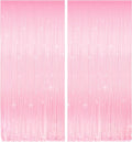 Pastel Pink Tinsel Curtain Backdrop, 3.28 x 8ft Extra Long Macaron Pink Foil Fringe Curtain with Extra Backup Tape, Party Decoration for Easter, Birthday & Photo Booth, 2 Pack