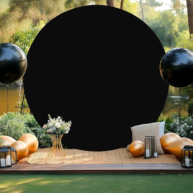 Gallety 7.2FT Black Round Backdrop Cover with Size Adjuster & 4 Metal Clips, Universal Fit for 5ft-7.2ft Circle Stand, Polyester Fabric Arch Cover for Wedding, Birthday Party, Videos, Graduation Decor