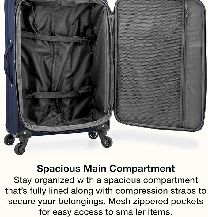 U.S. Traveler Anzio Softside Expandable Luggage with Spinner Wheels, Navy, 3-Piece Set (22/26/30)