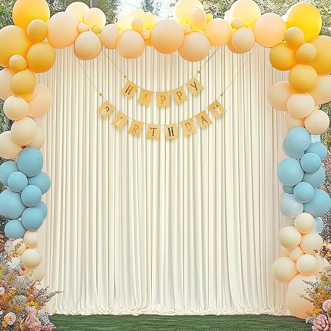 Wish Care Ivory Backdrop Curtains - 6 Panels, Wrinkle-Free, Polyester, Photography Drapes for Wedding, Baby Shower, Photo Background Decorations - 24 X10FT (Ivory)